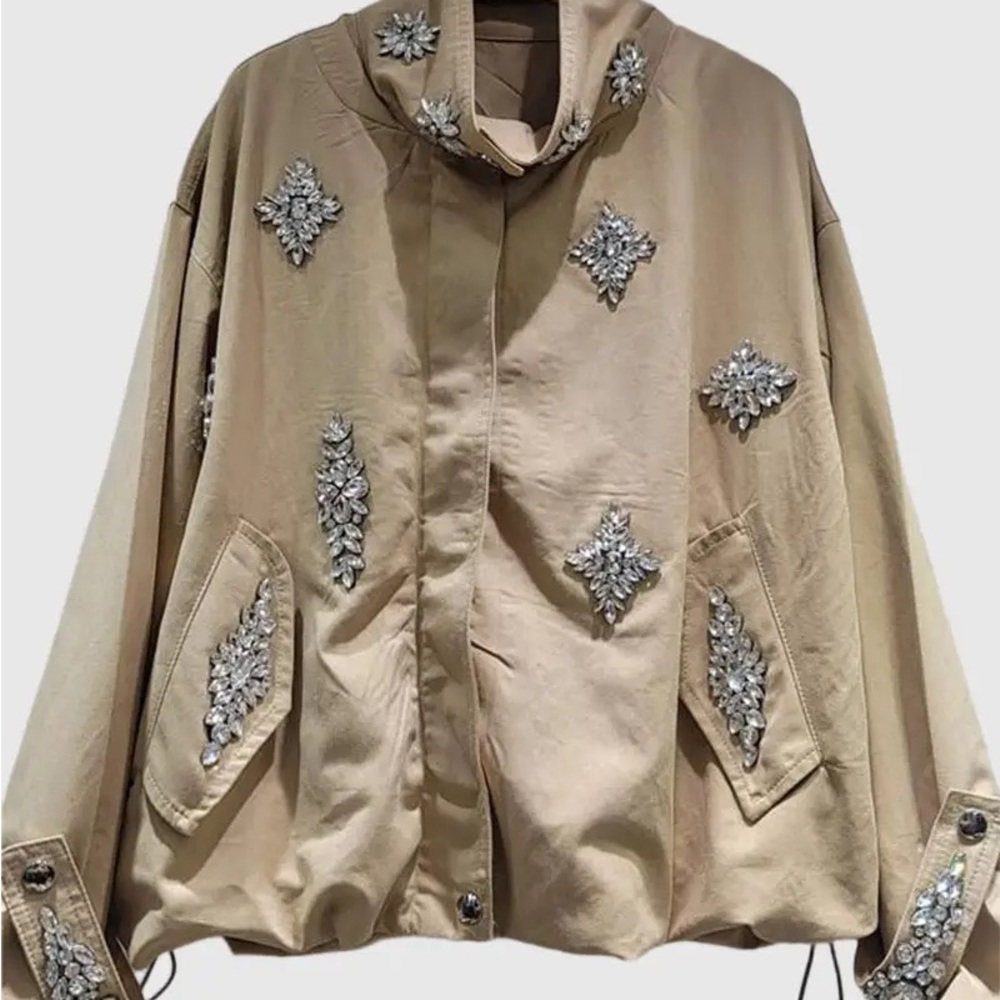Beaded Embellished Tan Women's Jacket